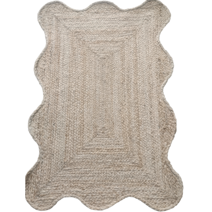 Handmade Jute Braided Scalloped Rug – Natural Beige Area Rug for Living Room, Bedroom & Home Décor (3 x 5 ft)