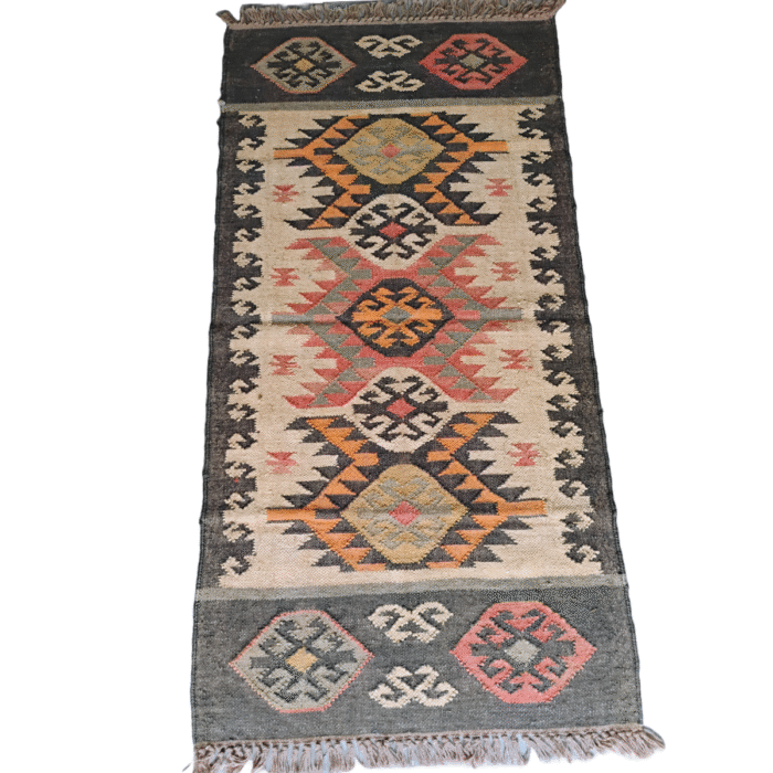 Handmade Wool–Jute Runner Rug 2.5x6 ft | Kilim Boho Hallway Runner | Soft & Warm for Winter | Durable, Washable, Long Life | Eco-Friendly Decor
