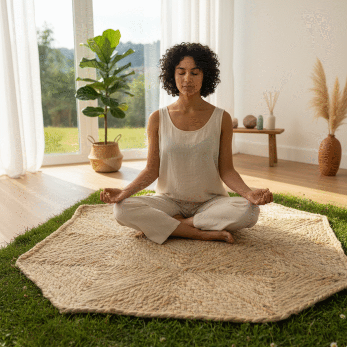 Handmade Braided Jute Rug | 2×2 ft Eco-Friendly yoga Mat